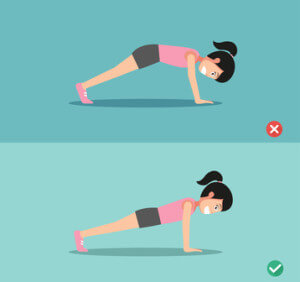 wrong and right plank posture,vector illustration