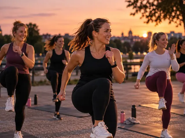 Frauen trainieren abends im Sonnenuntergang